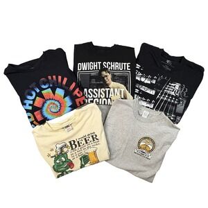 MIXED LOT OF 5 Men's M Various T Shirts Rock/Beer/Dwight Schrute SEE DESCRIPTION